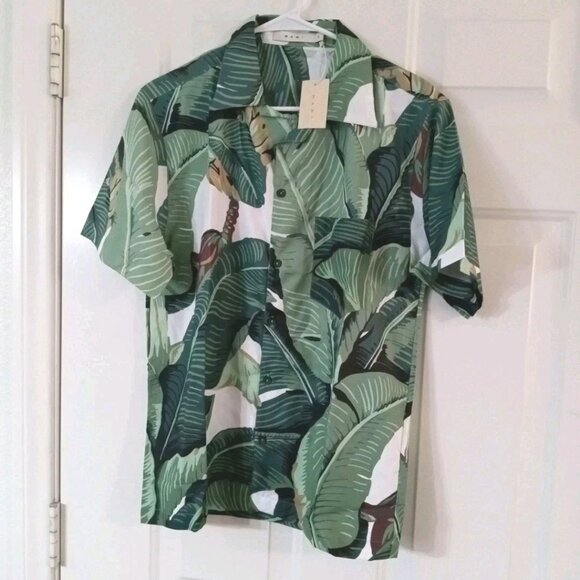 MNML Shirt Green And White Bananas Button Down Short Sleeve Men's Small - Picture 1 of 6